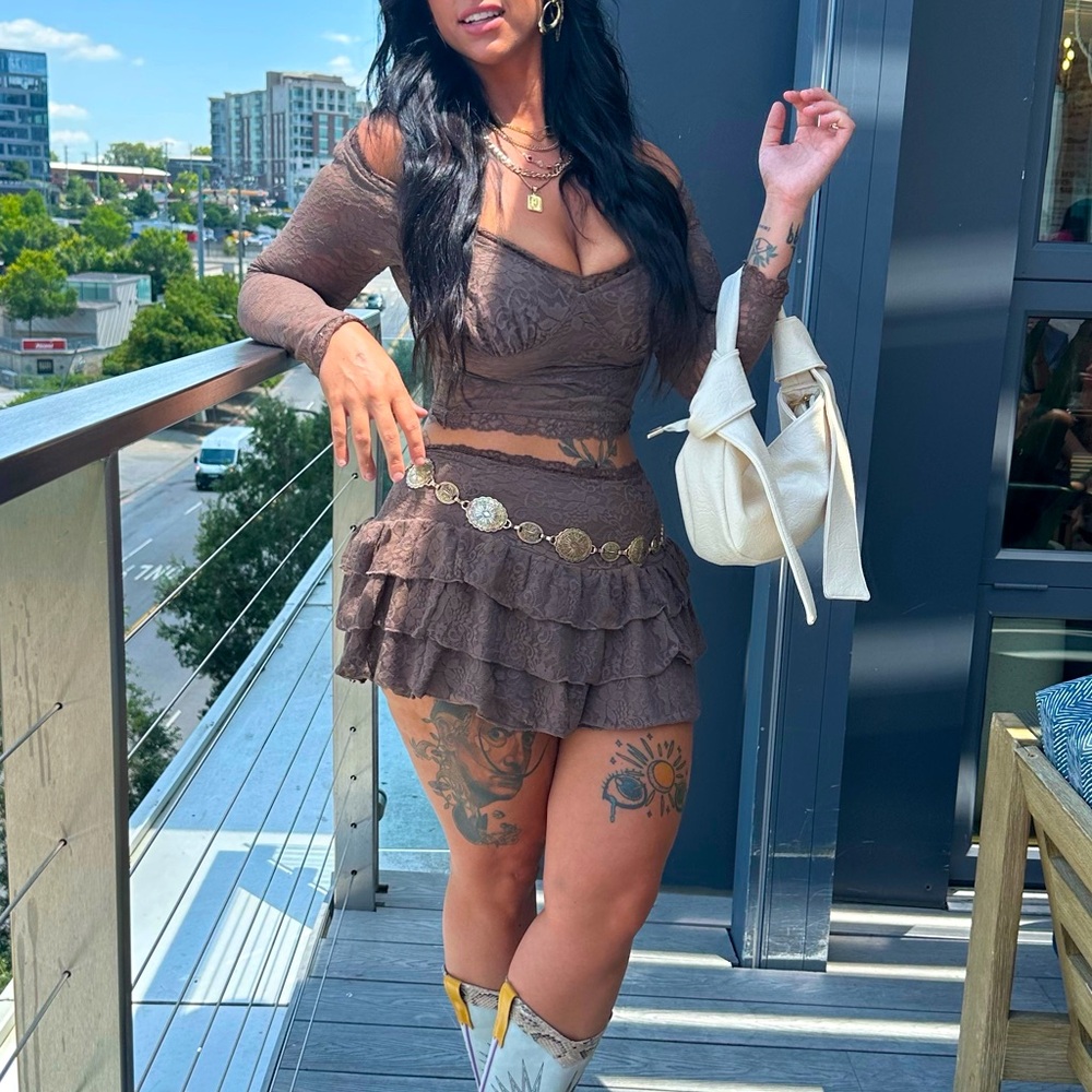 Two Piece Brown Skirt Set